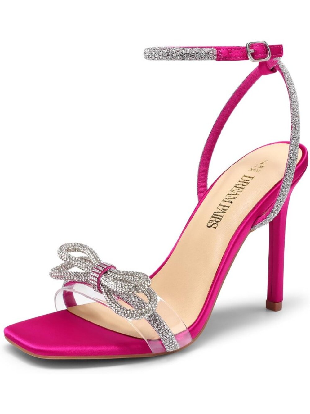 Women's Pink Stiletto with Rhinestone Double Bow Slingback High Heeled Sandals